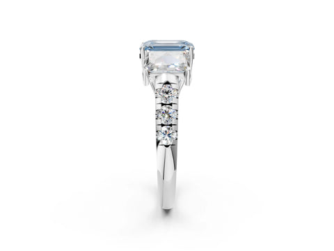 White gold Three-Stone Fancy Blue Emerald Cut Diamond Pavé Band with Prong Setting_2