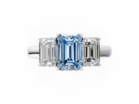 White gold Three-Stone Fancy Blue Emerald  Cut Diamond Ring with Channel-Set Band and Four-Prong Setting_32