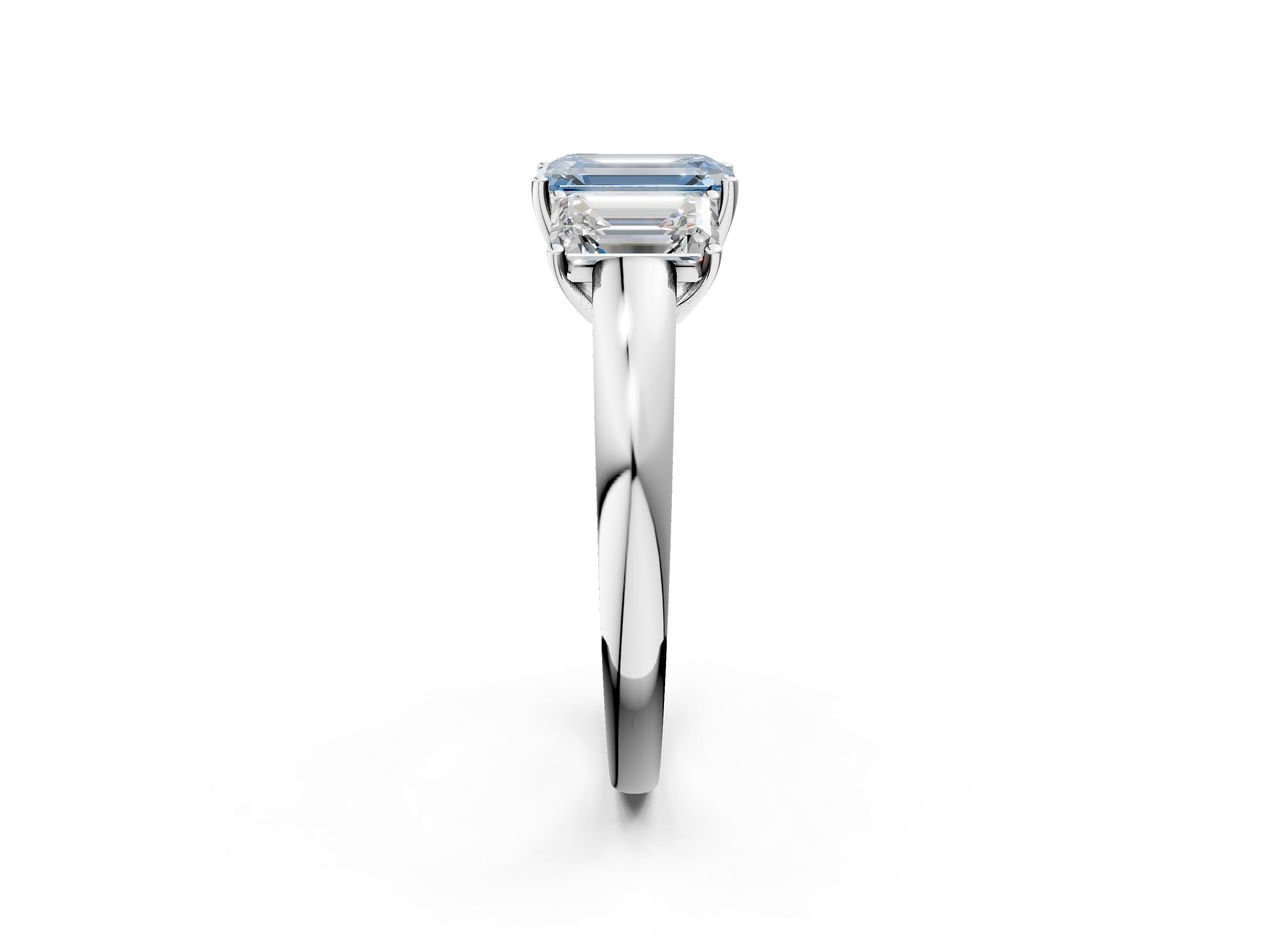 White gold Three-Stone Fancy Blue Emerald  Cut Diamond Ring with Channel-Set Band and Four-Prong Setting_34