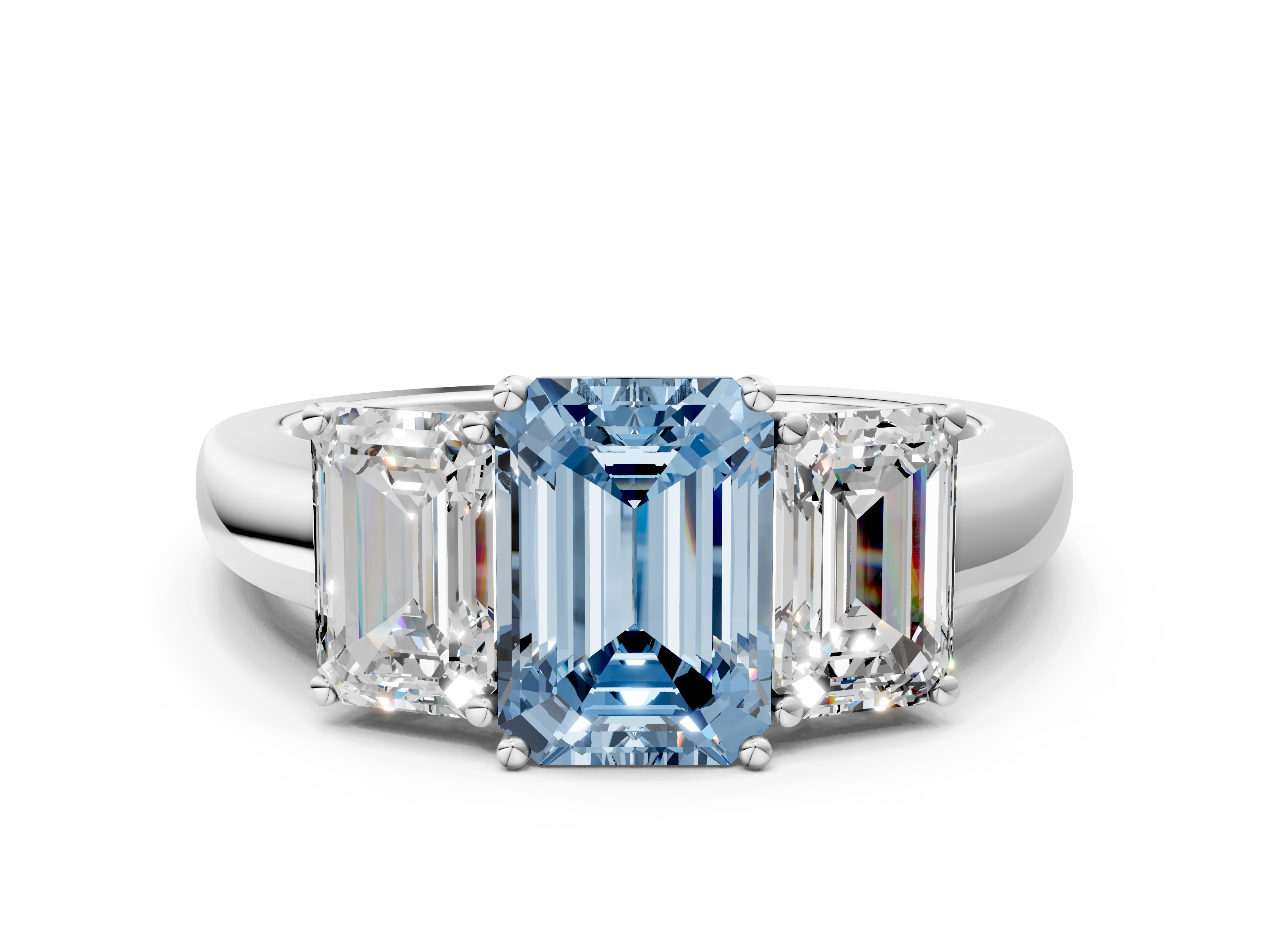 White gold Three-Stone Fancy Blue Emerald  Cut Diamond Ring with Channel-Set Band and Four-Prong Setting_38