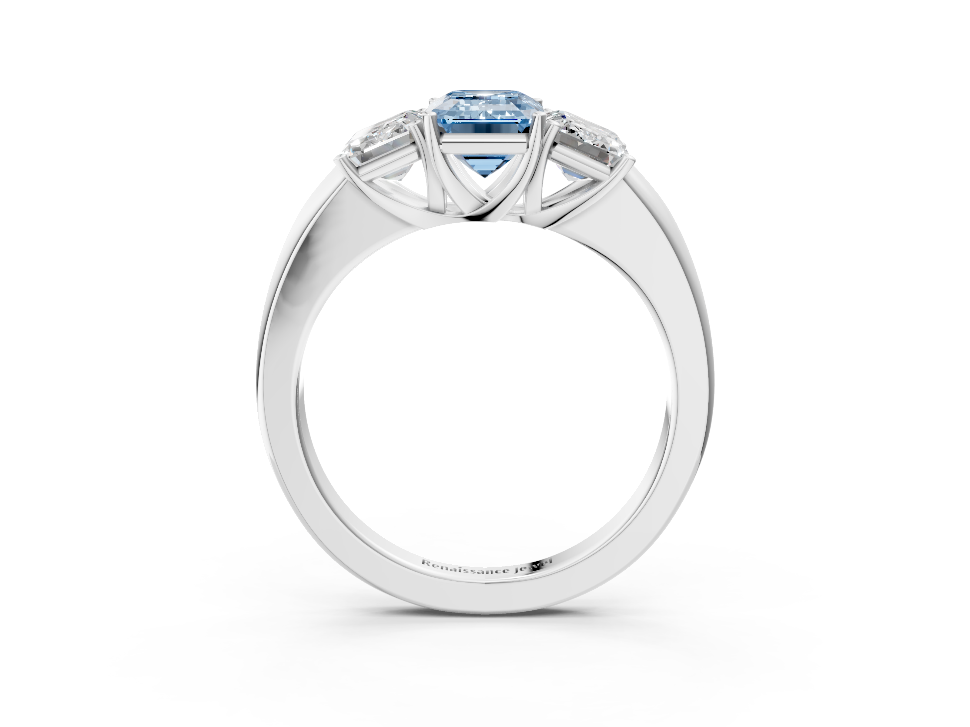 White gold Three-Stone Fancy Blue Emerald  Cut Diamond Ring with Channel-Set Band and Four-Prong Setting_41