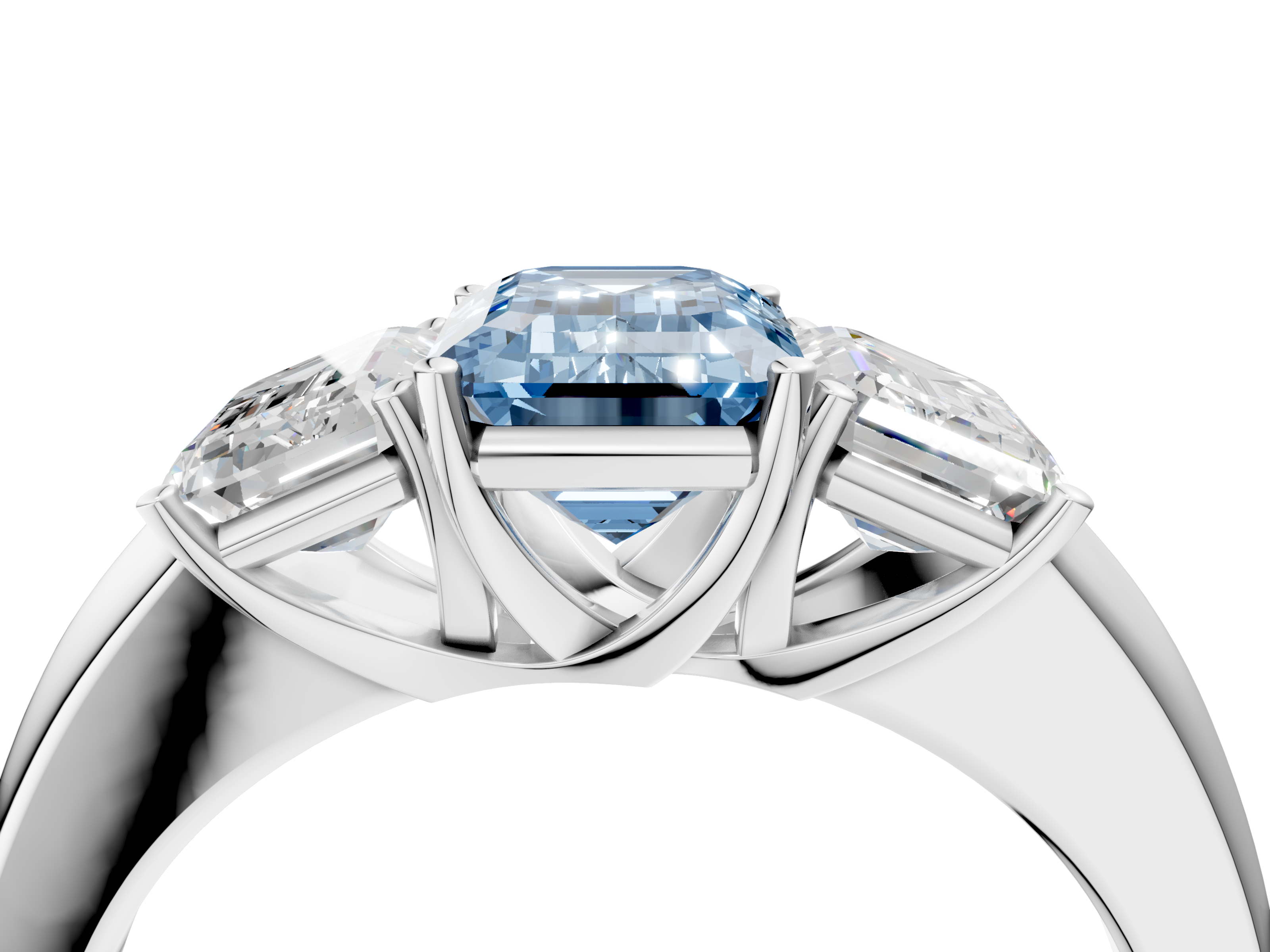 White gold Three-Stone Fancy Blue Emerald  Cut Diamond Ring with Channel-Set Band and Four-Prong Setting_42