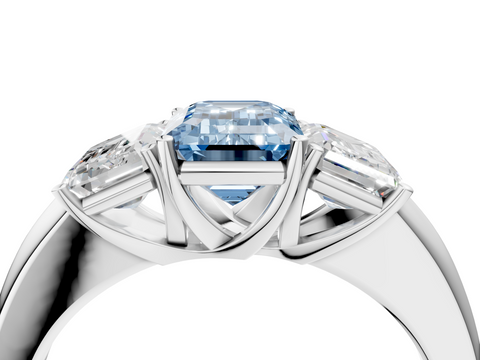 White gold Three-Stone Fancy Blue Emerald  Cut Diamond Ring with Channel-Set Band and Four-Prong Setting_42
