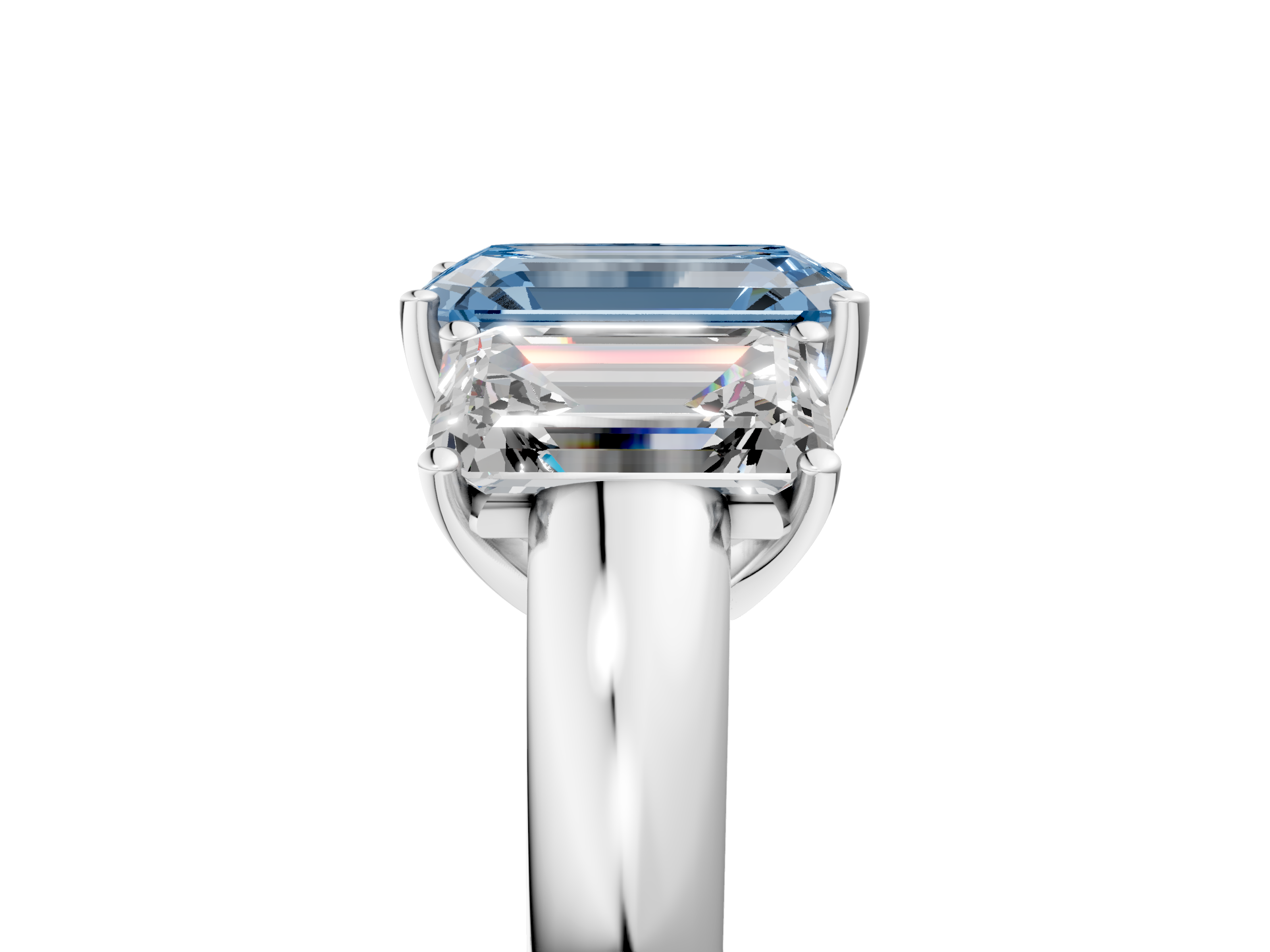 White gold Three-Stone Fancy Blue Emerald  Cut Diamond Ring with Channel-Set Band and Four-Prong Setting_43