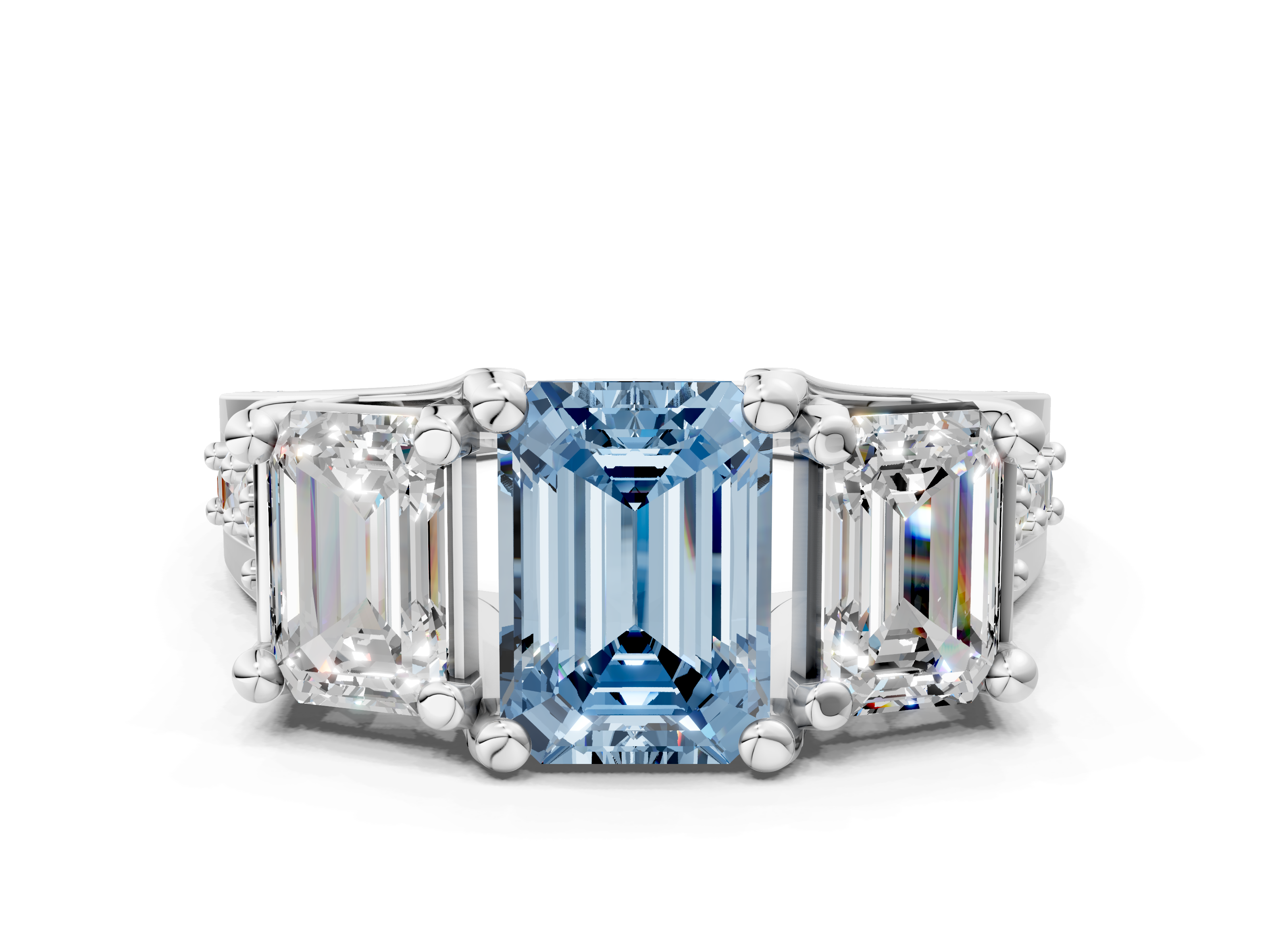 White gold Three-Stone Fancy Blue Emerald  Cut Diamond Ring with Channel-Set Band and Four-Prong Setting_52