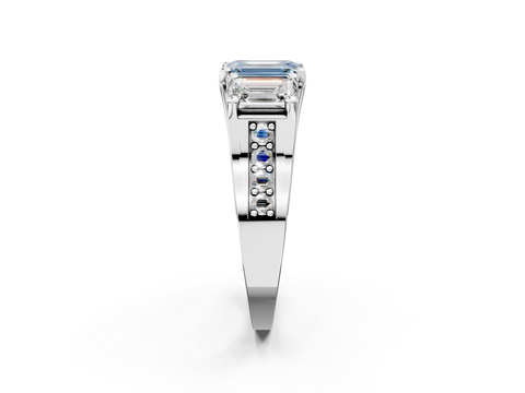 White gold Three-Stone Fancy Blue Emerald  Cut Diamond Ring with Channel-Set Band and Four-Prong Setting_54