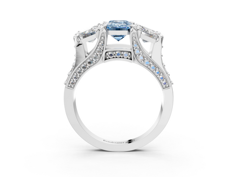 White gold Three-Stone Fancy Blue Emerald  Cut Diamond Ring with Channel-Set Band and Four-Prong Setting_55
