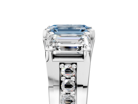 White gold Three-Stone Fancy Blue Emerald  Cut Diamond Ring with Channel-Set Band and Four-Prong Setting_57