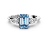 White gold Three-Stone Fancy Blue Emerald  Cut Diamond Ring with Pear Side Stones in Four-Prong Setting_109