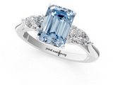 White gold Three-Stone Fancy Blue Emerald  Cut Diamond Ring with Pear Side Stones in Four-Prong Setting_110
