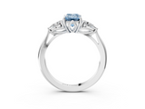 White gold Three-Stone Fancy Blue Emerald  Cut Diamond Ring with Pear Side Stones in Four-Prong Setting_112