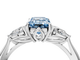 White gold Three-Stone Fancy Blue Emerald  Cut Diamond Ring with Pear Side Stones in Four-Prong Setting_113