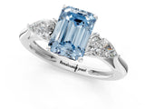 White gold Three-Stone Fancy Blue Emerald Cut Diamond Ring with Pear  Side Stones in Four-Prong Setting_13