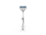 White gold Three-Stone Fancy Blue Emerald Cut Diamond Ring with Pear  Side Stones in Four-Prong Setting_14