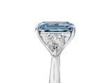 White gold Three-Stone Fancy Blue Emerald Cut Diamond Ring with Pear  Side Stones in Four-Prong Setting_17