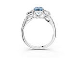 White gold Three-Stone Fancy Blue Emerald Cut Diamond Ring with Round  Pavé Band and Prong Setting_167