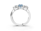 White gold Three-Stone Fancy Blue Emerald Cut Diamond Ring with Round Side Stones, Classic Band, and Four-Prong Setting_3