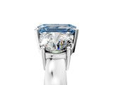 White gold Three-Stone Fancy Blue Emerald Cut Diamond Ring with Round Side Stones, Classic Band, and Four-Prong Setting_5