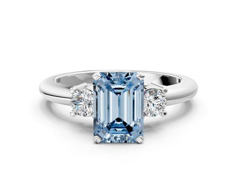 White gold Three-Stone Fancy Blue Emerald  Cut Diamond Solitaire with Prong Setting and Classic Band_25