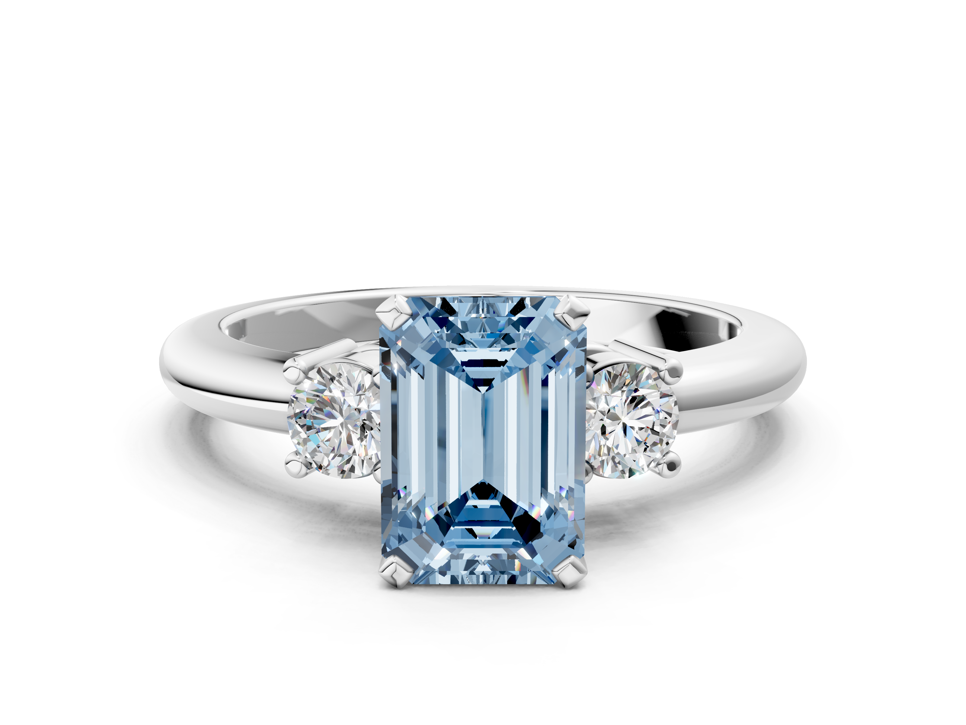 White gold Three-Stone Fancy Blue Emerald  Cut Diamond Solitaire with Prong Setting and Classic Band_25