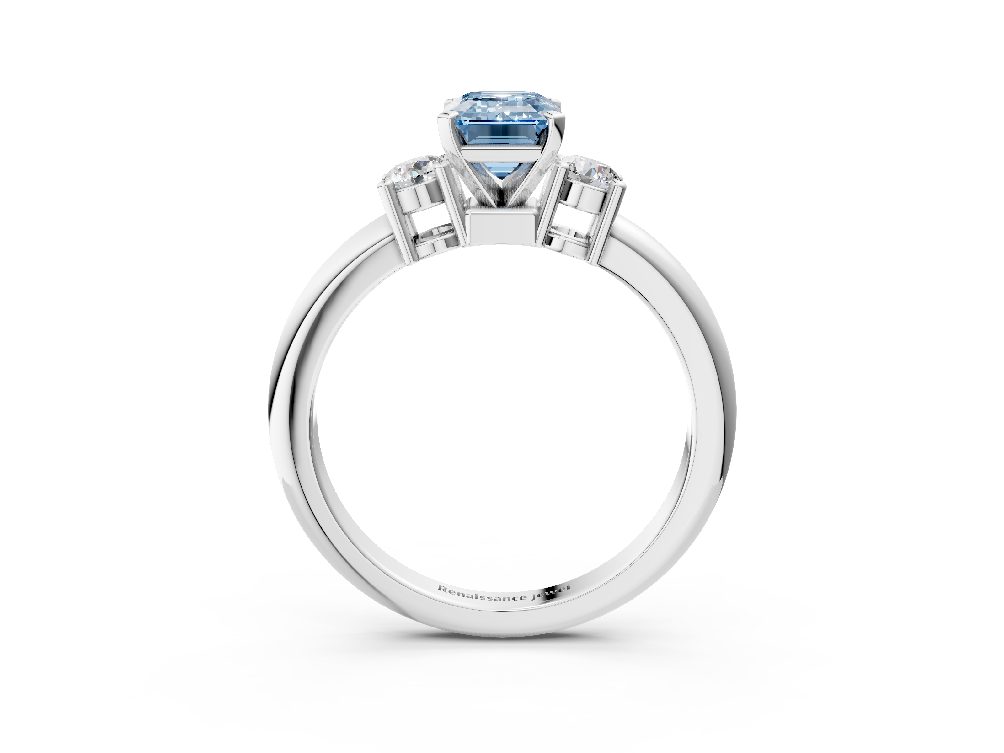 White gold Three-Stone Fancy Blue Emerald  Cut Diamond Solitaire with Prong Setting and Classic Band_28