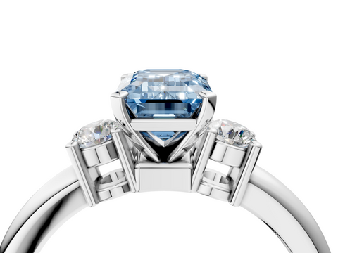White gold Three-Stone Fancy Blue Emerald  Cut Diamond Solitaire with Prong Setting and Classic Band_29