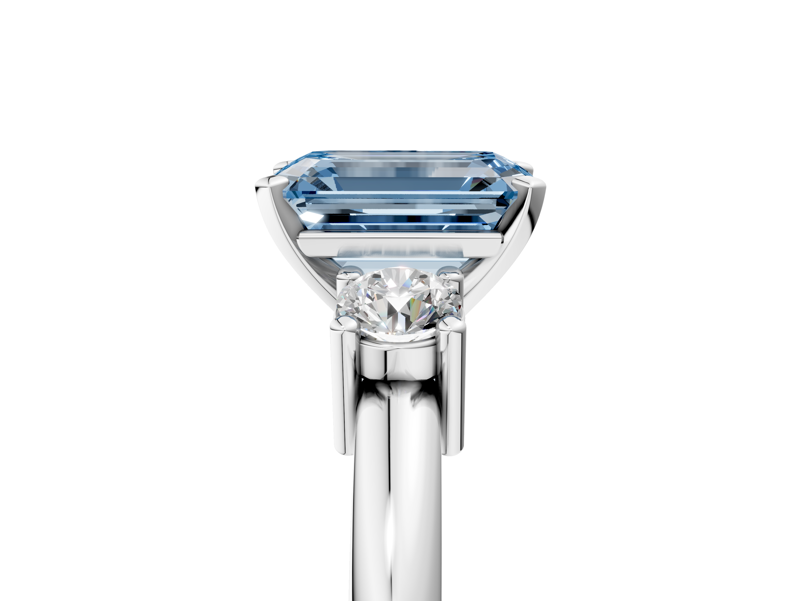White gold Three-Stone Fancy Blue Emerald  Cut Diamond Solitaire with Prong Setting and Classic Band_30