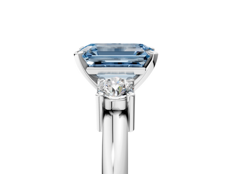 White gold Three-Stone Fancy Blue Emerald  Cut Diamond Solitaire with Prong Setting and Classic Band_30