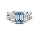 White gold Three-Stone Fancy Blue Emerald  Cut Diamond Twist Band with Prong Setting_33