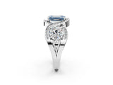 White gold Three-Stone Fancy Blue Emerald Cut Diamond Wave Pave Band with Prong Setting_2