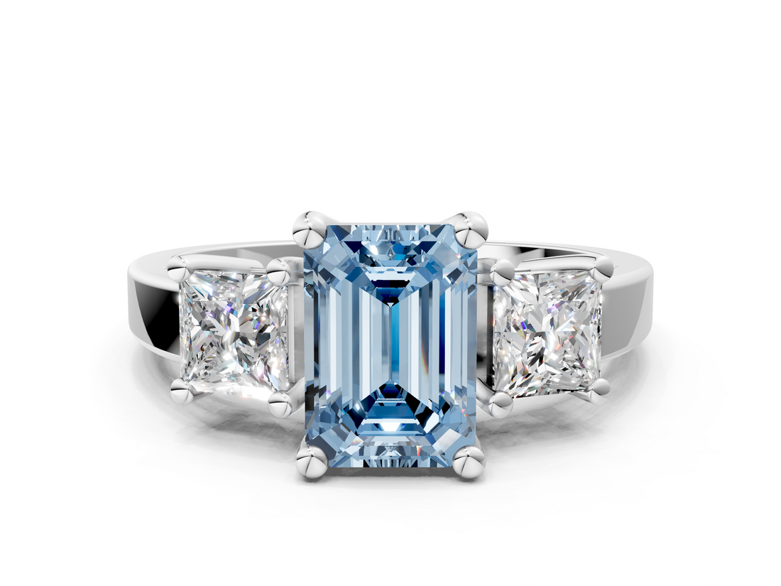 White gold Three-Stone Fancy Blue Emerald  Cut Solitaire Ring with Prong Setting_3