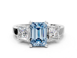 White gold Three-Stone Fancy Blue Emerald  Cut Solitaire Ring with Prong Setting_3