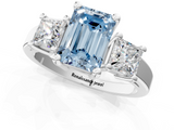 White gold Three-Stone Fancy Blue Emerald  Cut Solitaire Ring with Prong Setting_4