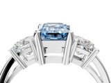White gold Three-Stone Fancy Blue Emerald  Cut Solitaire Ring with Prong Setting_7