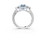 White gold Three-Stone Fancy Blue Emerald  Diamond Milgrain Pave Band with Prong Setting 3