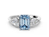 White gold Three-Stone Fancy Blue Emerald  Diamond Ring with Pear Side Stones in Four-Prong Setting_41
