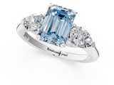 White gold Three-Stone Fancy Blue Emerald  Diamond Ring with Pear Side Stones in Four-Prong Setting_42
