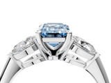 White gold Three-Stone Fancy Blue Emerald  Diamond Ring with Pear Side Stones in Four-Prong Setting_45