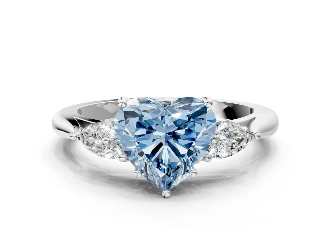 White gold Three-Stone Fancy Blue Heart Cut Brilliant Diamond Solitaire Ring with Tapered Band and Four-Prong Setting_31