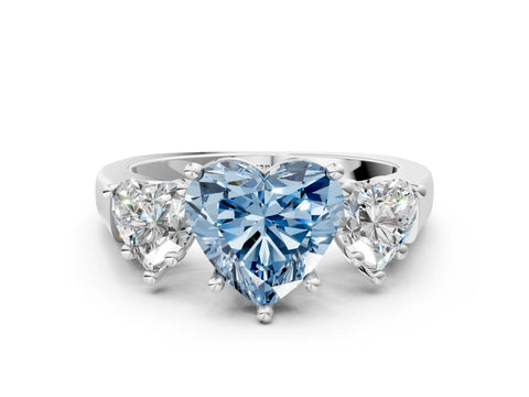 White gold Three-Stone Fancy Blue Heart Cut Brilliant Diamond Trellis Ring with Comfort Fit Band_12