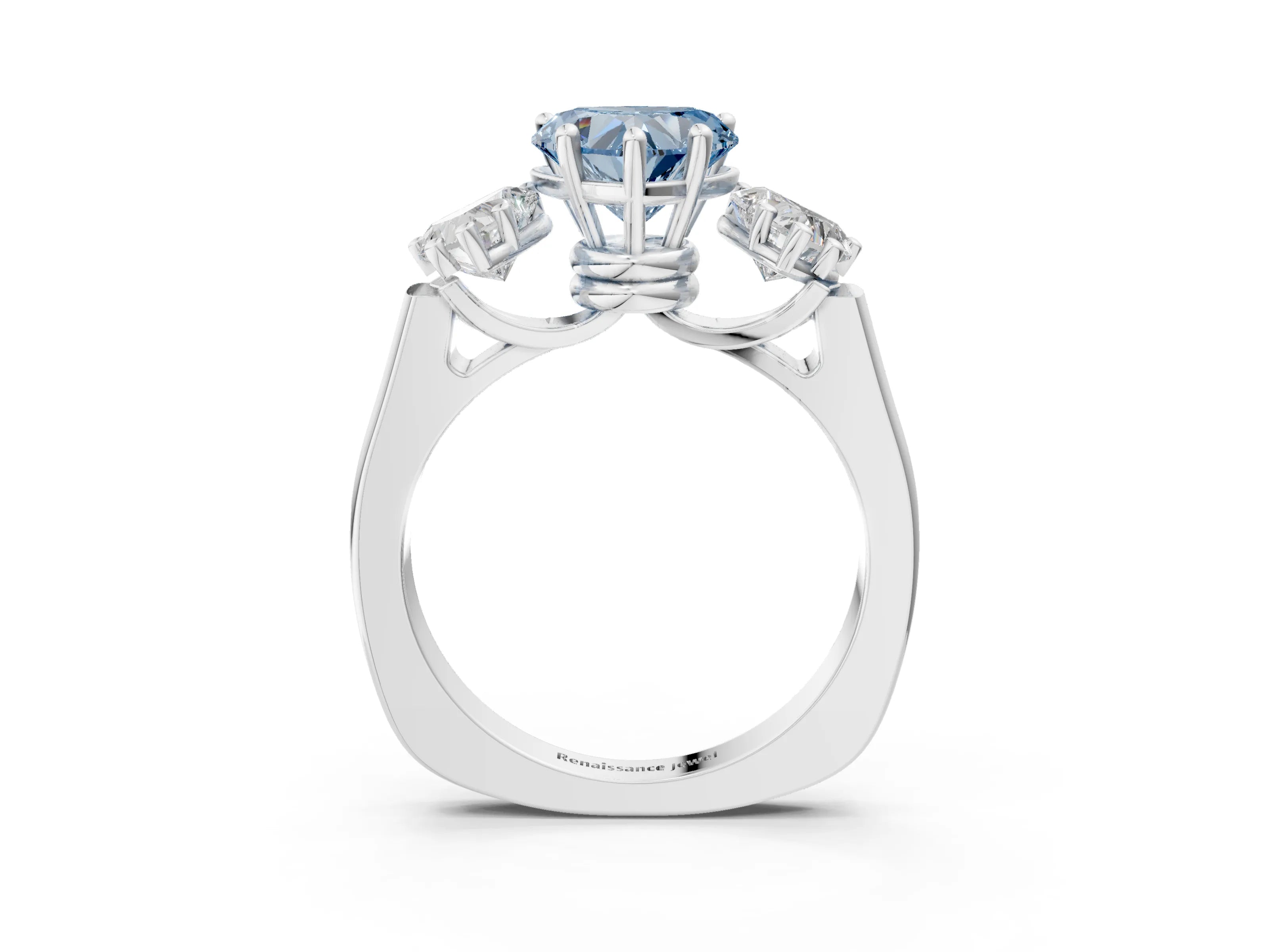 White gold Three-Stone Fancy Blue Heart Cut Brilliant Diamond Trellis Ring with Comfort Fit Band_15