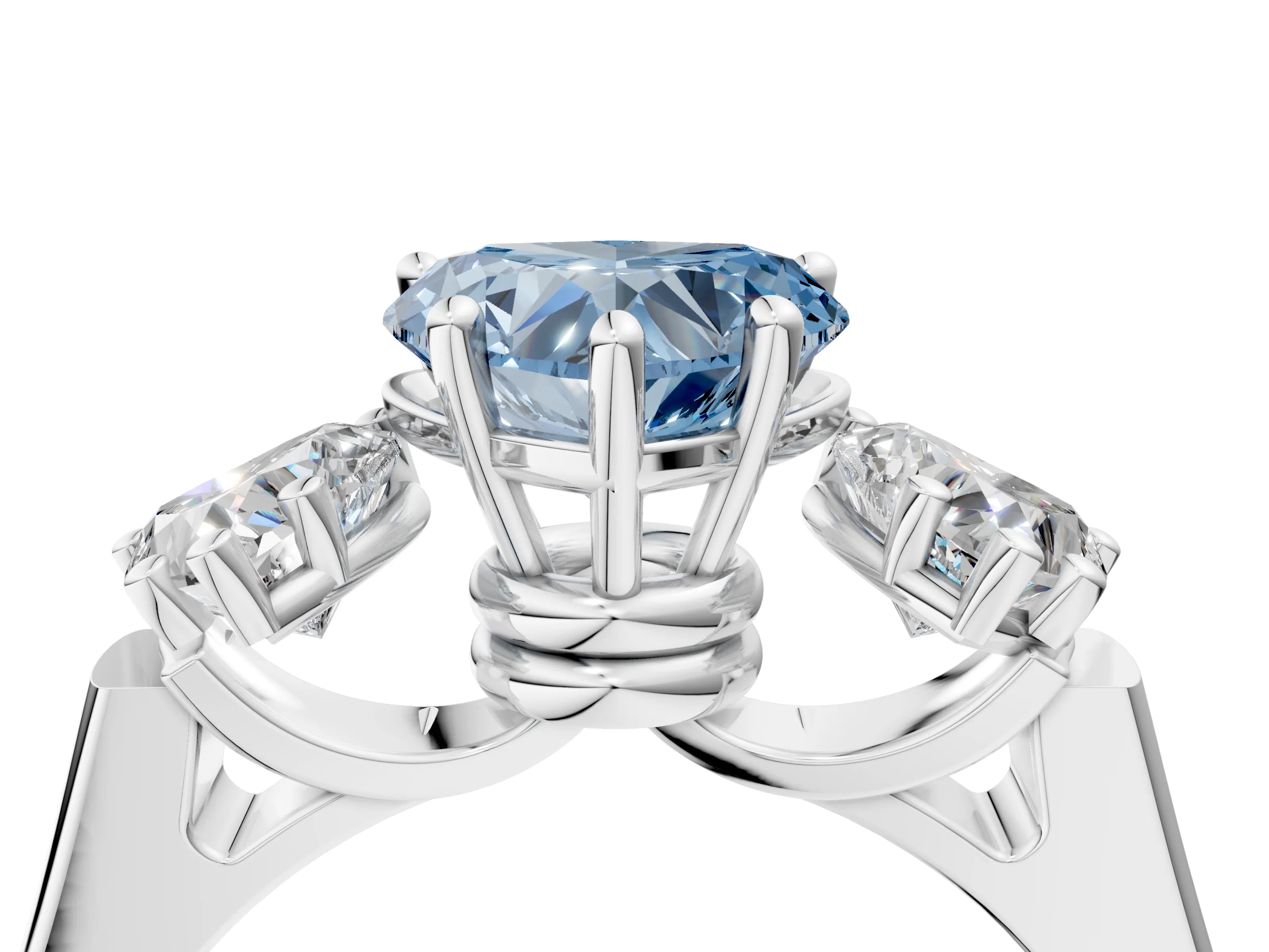 White gold Three-Stone Fancy Blue Heart Cut Brilliant Diamond Trellis Ring with Comfort Fit Band_16