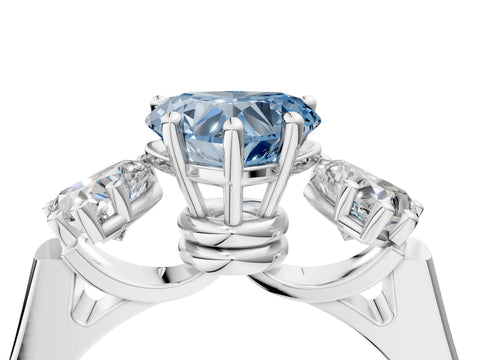 White gold Three-Stone Fancy Blue Heart Cut Brilliant Diamond Trellis Ring with Comfort Fit Band_16