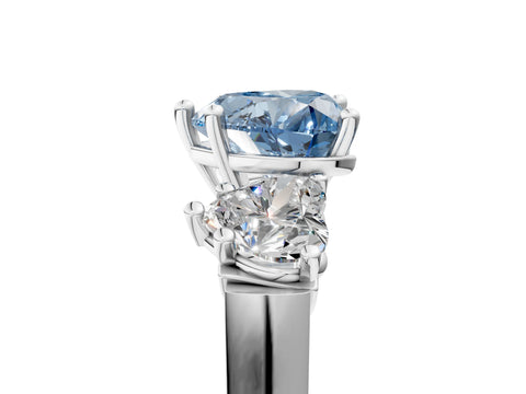 White gold Three-Stone Fancy Blue Heart Cut Brilliant Diamond Trellis Ring with Comfort Fit Band_17