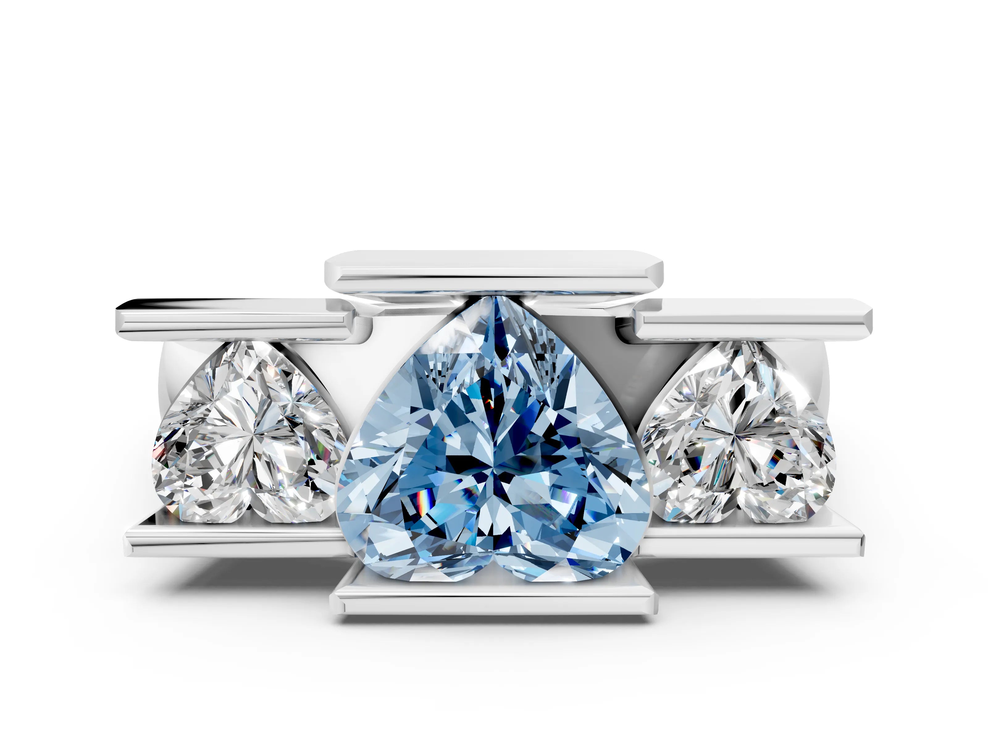 White gold Three Stone Fancy Blue Heart Cut Cut Channel Set Diamond Ring_24