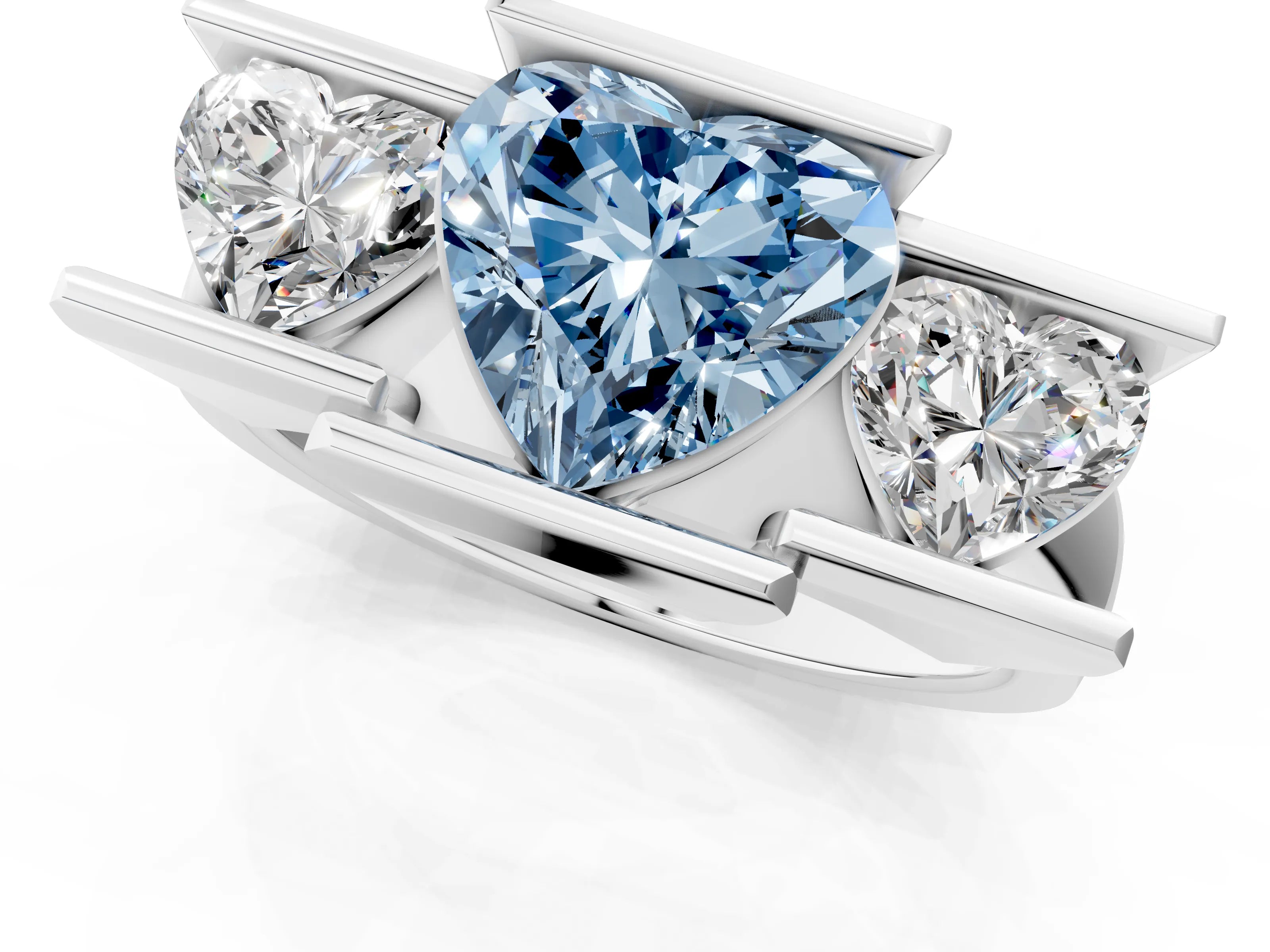 White gold Three Stone Fancy Blue Heart Cut Cut Channel Set Diamond Ring_25