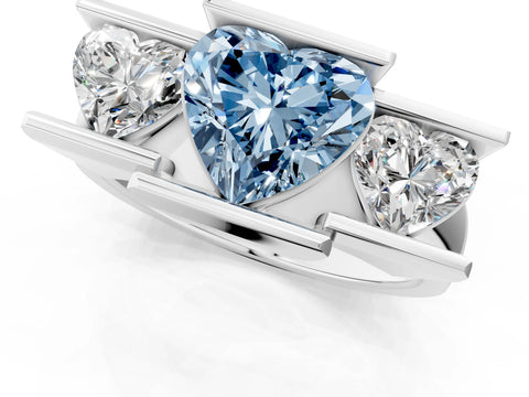 White gold Three Stone Fancy Blue Heart Cut Cut Channel Set Diamond Ring_25
