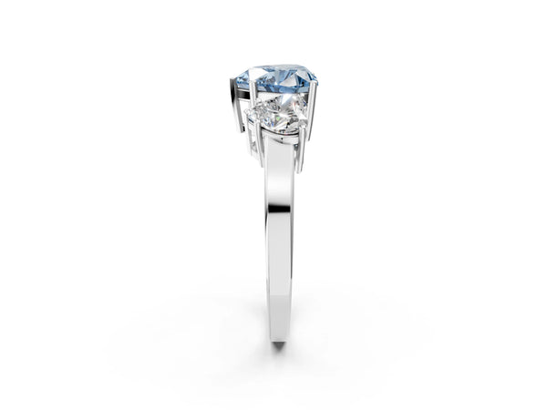White gold Three-Stone Fancy Blue Heart Cut Cut Diamond Engagement Ring with Flat Band and Four-Prong Setting