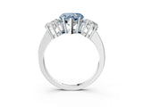 White gold Three-Stone Fancy Blue Heart Cut Cut Diamond Engagement Ring with Flat Band and Four-Prong Setting_15