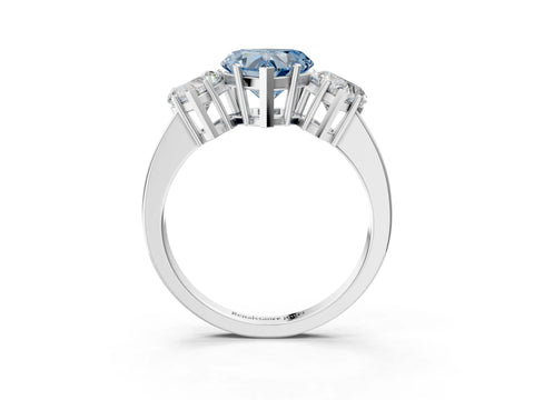 White gold Three-Stone Fancy Blue Heart Cut Cut Diamond Engagement Ring with Flat Band and Four-Prong Setting_15